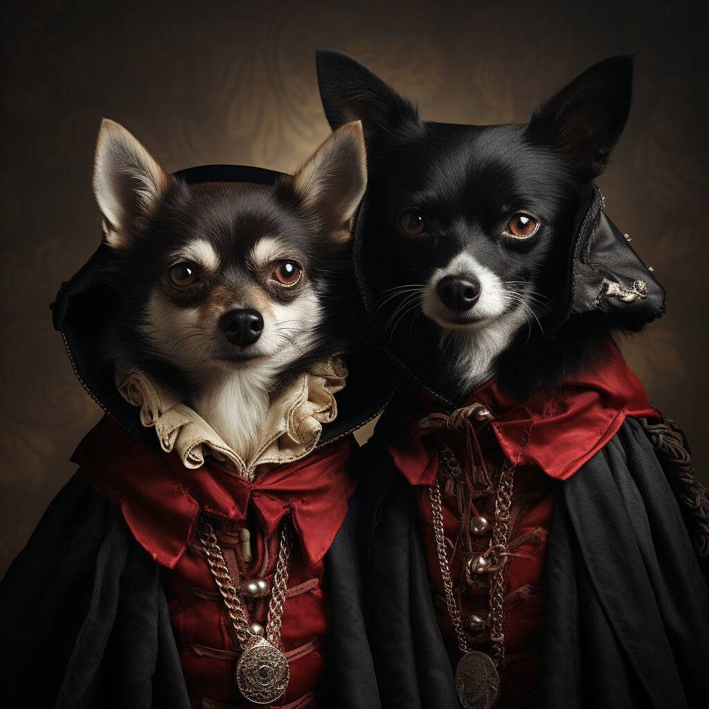 Old Renaissance Art Vampire Cat Dog Into Portrait