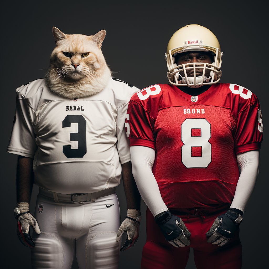 American Football Canvas Wall Art Cat Portrait Image