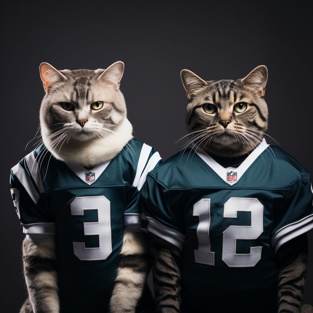 American Football Art Set Cat Attitude Portrait Images