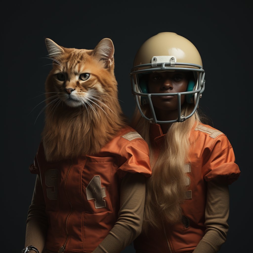 Vintage American Football Artwork Fluffy Cat Portrait Images