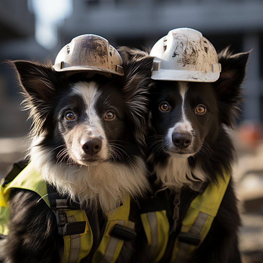 Efficient Construction Worker Dog Artwork Canvas Image