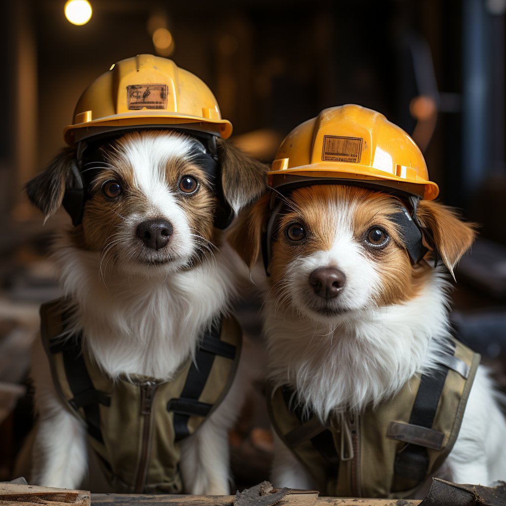 Efficient Construction Worker Dog Bone Art Image