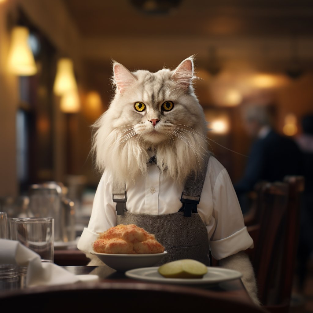 Attentive Waiter Custom Cat Art Picture