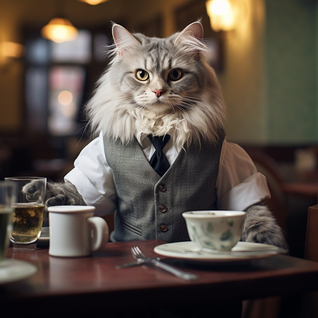 Helpful Waiter Funny Cat Wall Art Picture