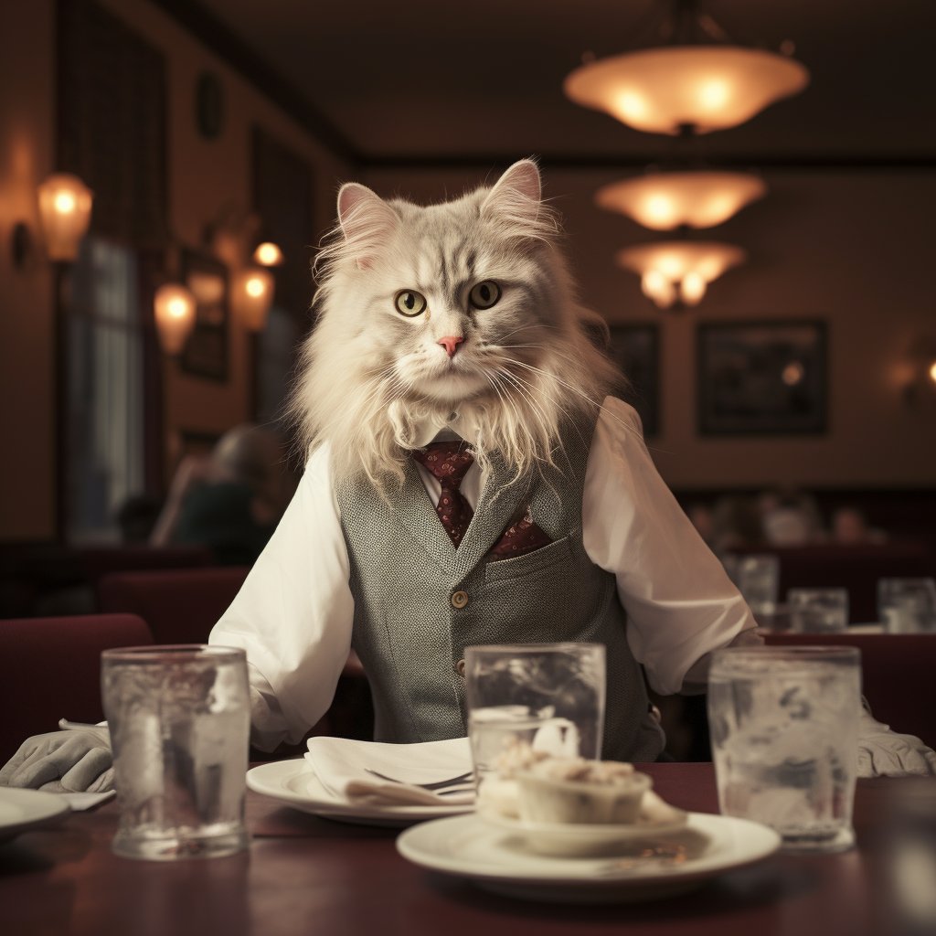 Pleasant Waiter Cute Black Cat Art Picture