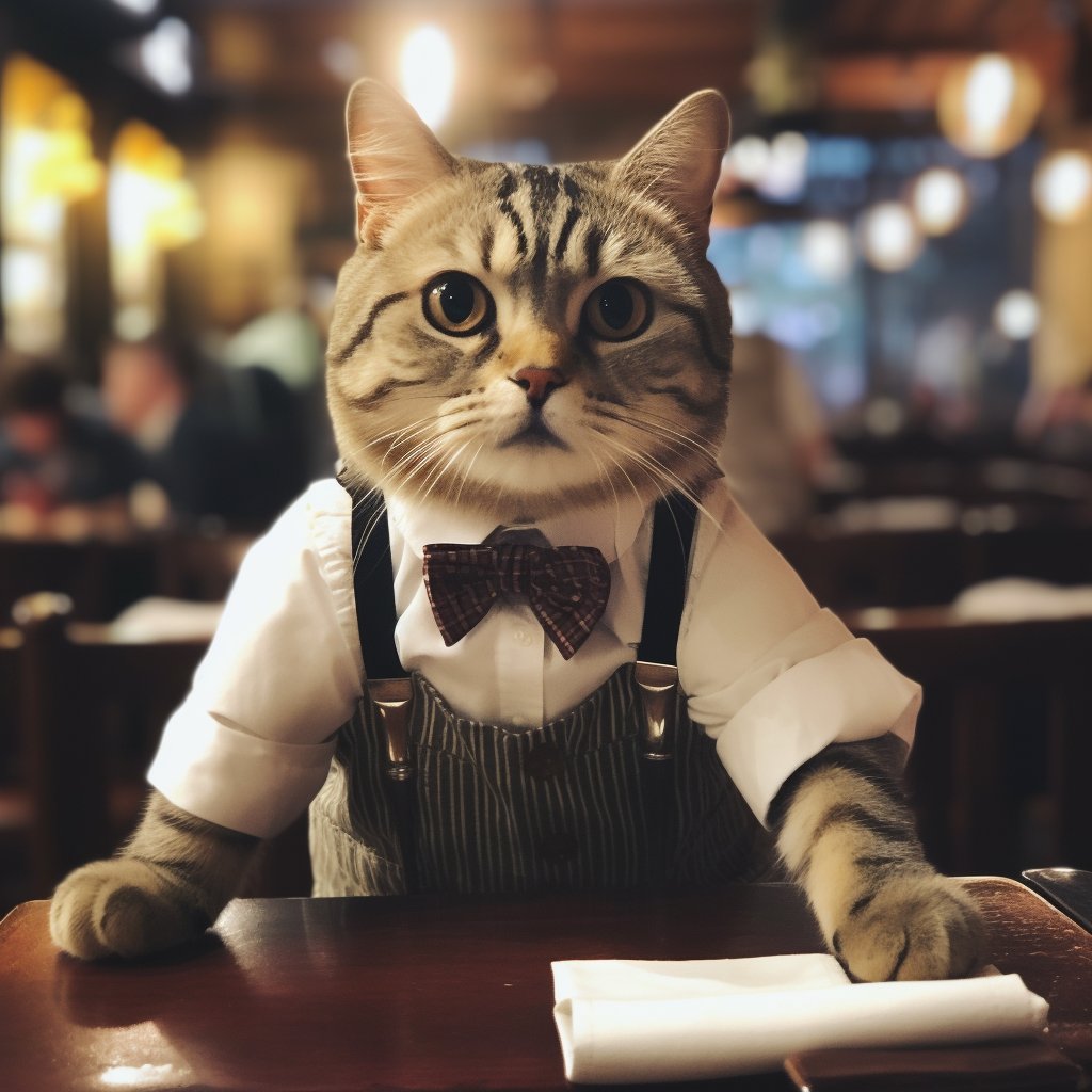 Smiling Waiter Modern Cat Art Picture