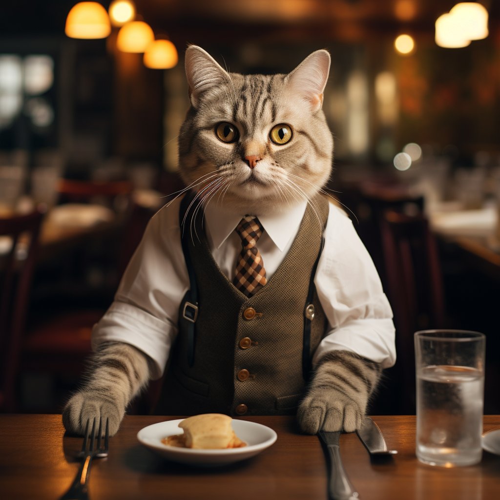 Charming Waiter Cute Art Picture Cat