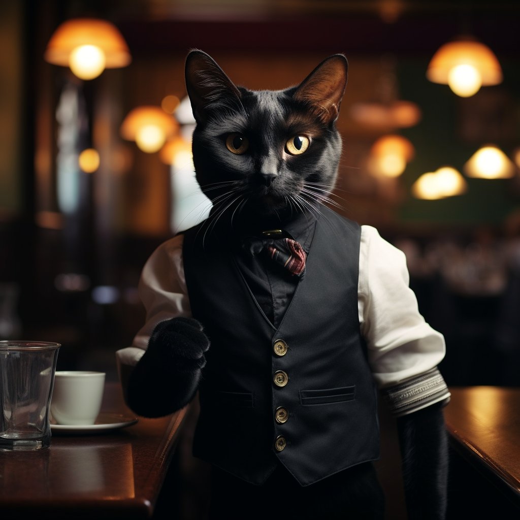 Energetic Waiter Crazy Cat Art Picture