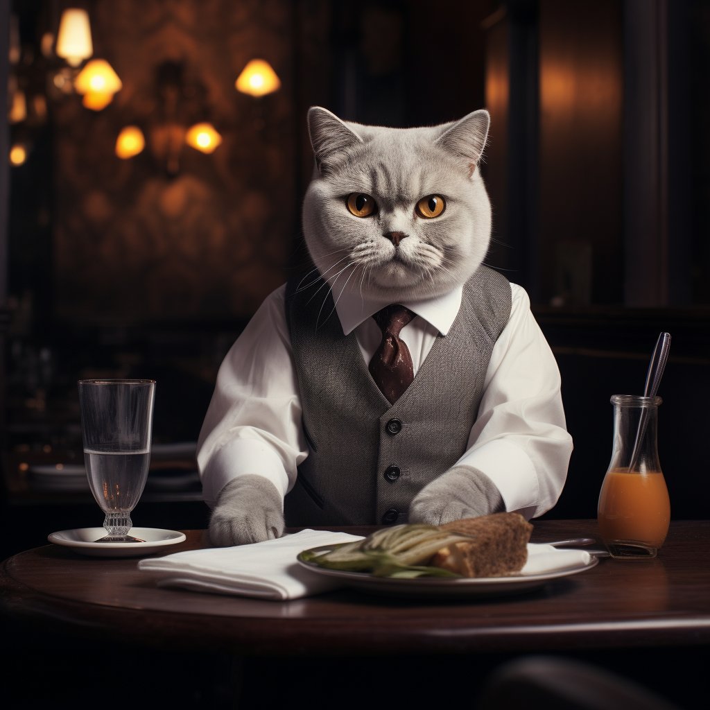 Experienced Service Waiter Cat Human Art Picture