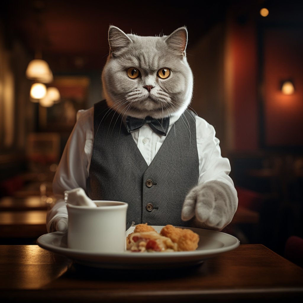 Efficient Service Waiter Cat Modern Art Picture