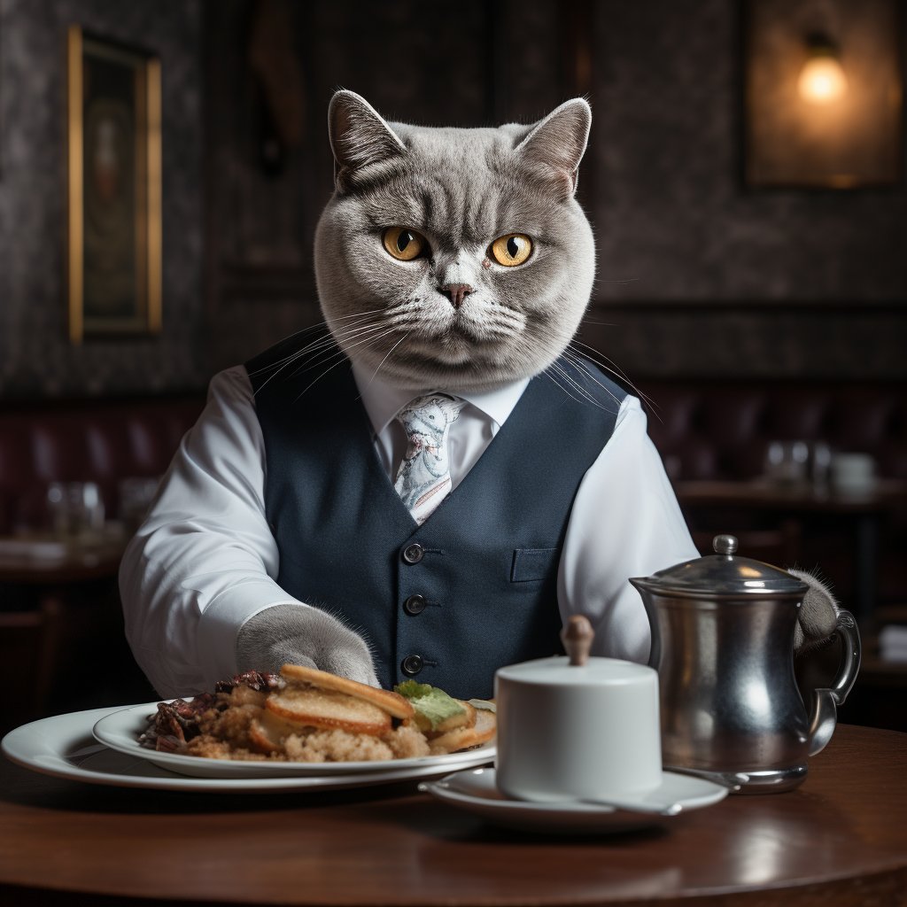 Pleasant Service Waiter Bad Cat Art Picture