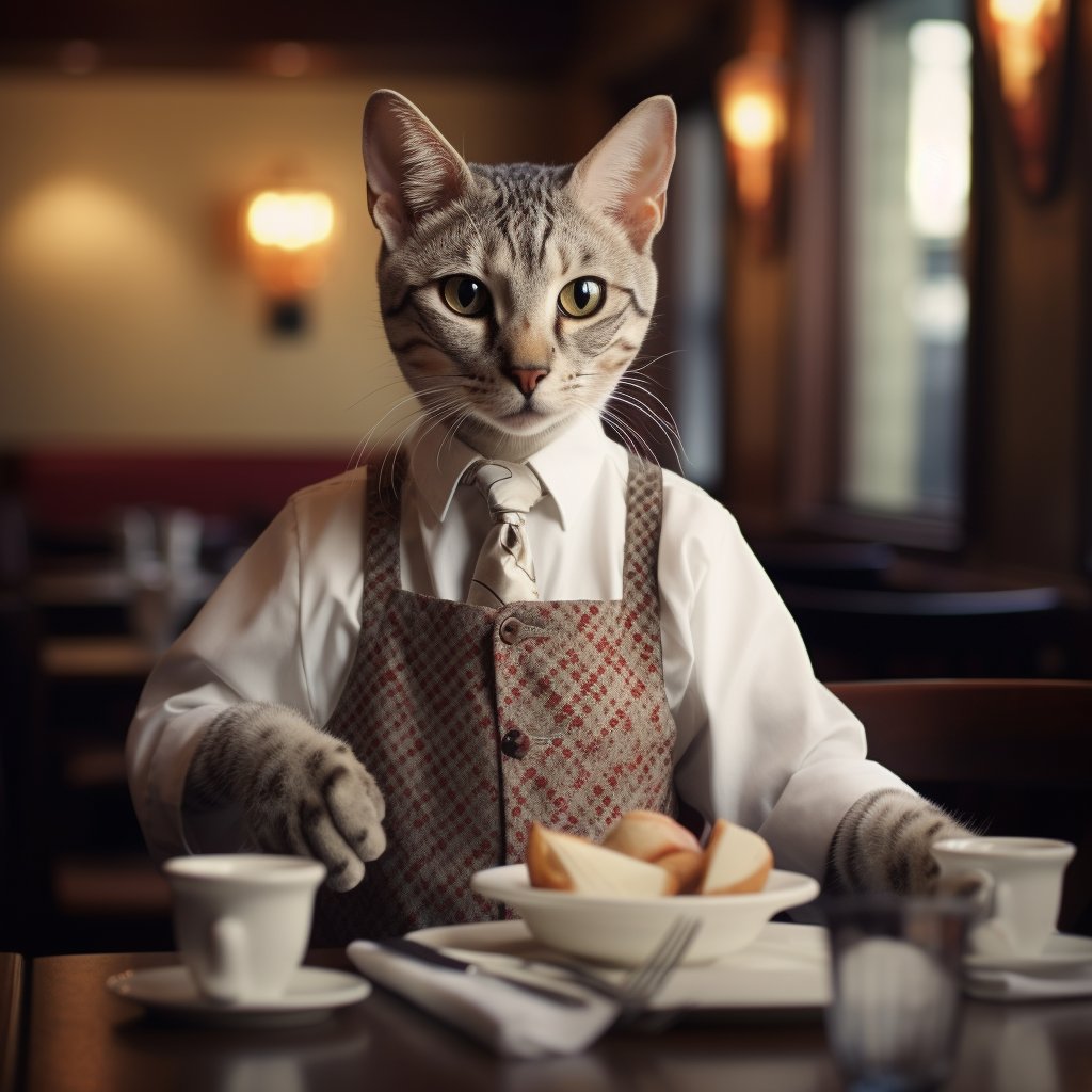 Charming Service Waiter Art Picture Made By Cats