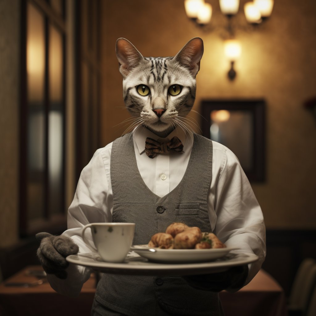 Quick Dining Waiter Fine Art Picture Cat