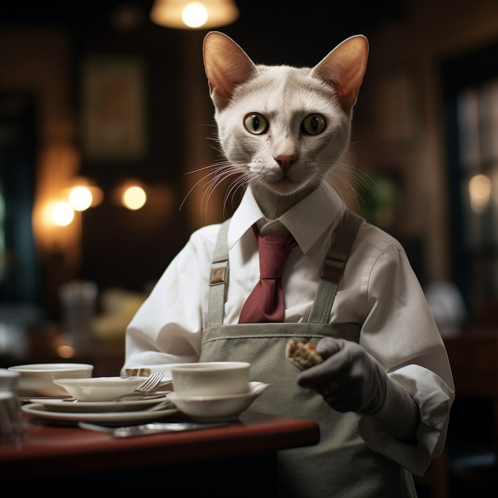 Gracious Dining Waiter Large Cat Wall Art Picture