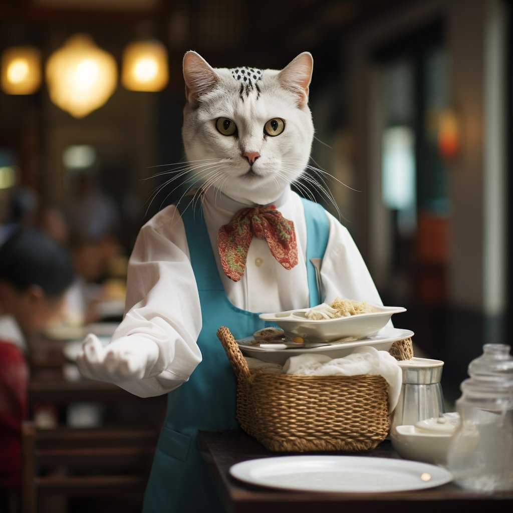 Efficient Dining Waiter Large Cat Art Picture