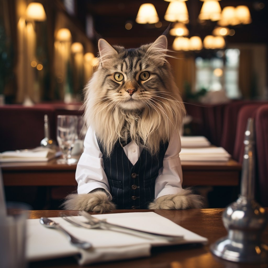 Punctual Dining Waiter Cute Cat Wall Art Picture