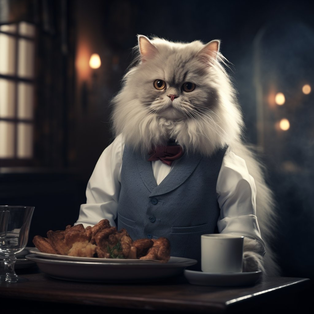 Hospitable Banquet Waiter Cute Cat Art Pic