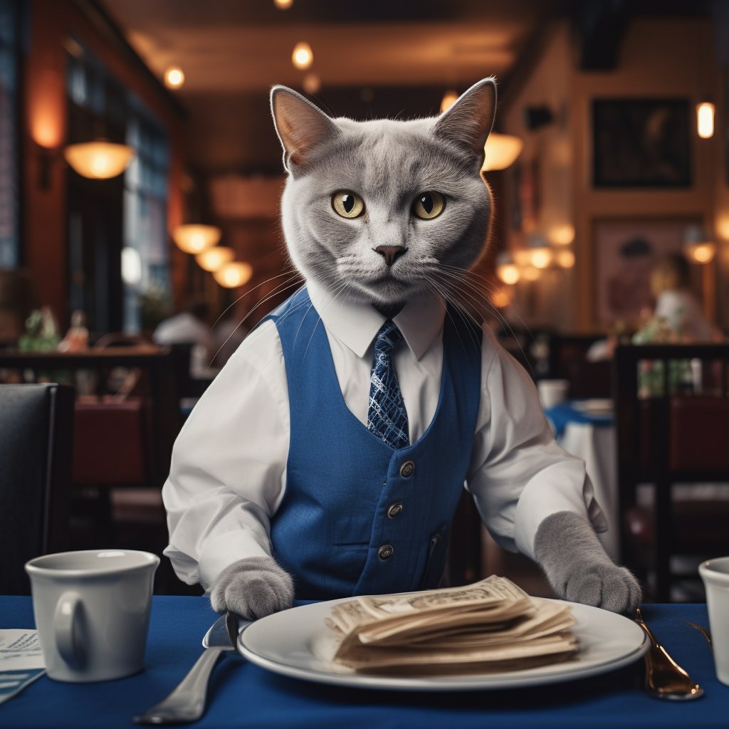 Friendly Catering Waiter Cat Canvas Wall Art Pic