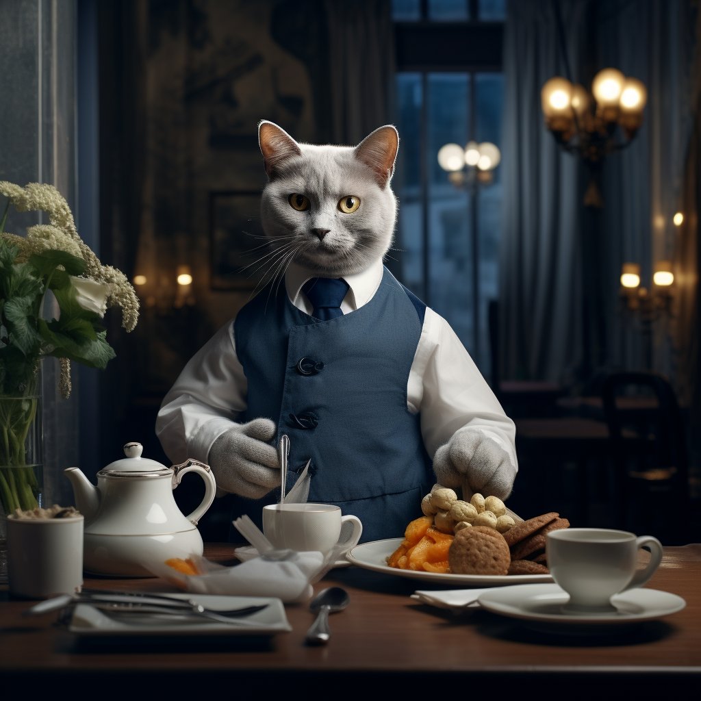 Efficient Catering Waiter Famous Cat Art Pic