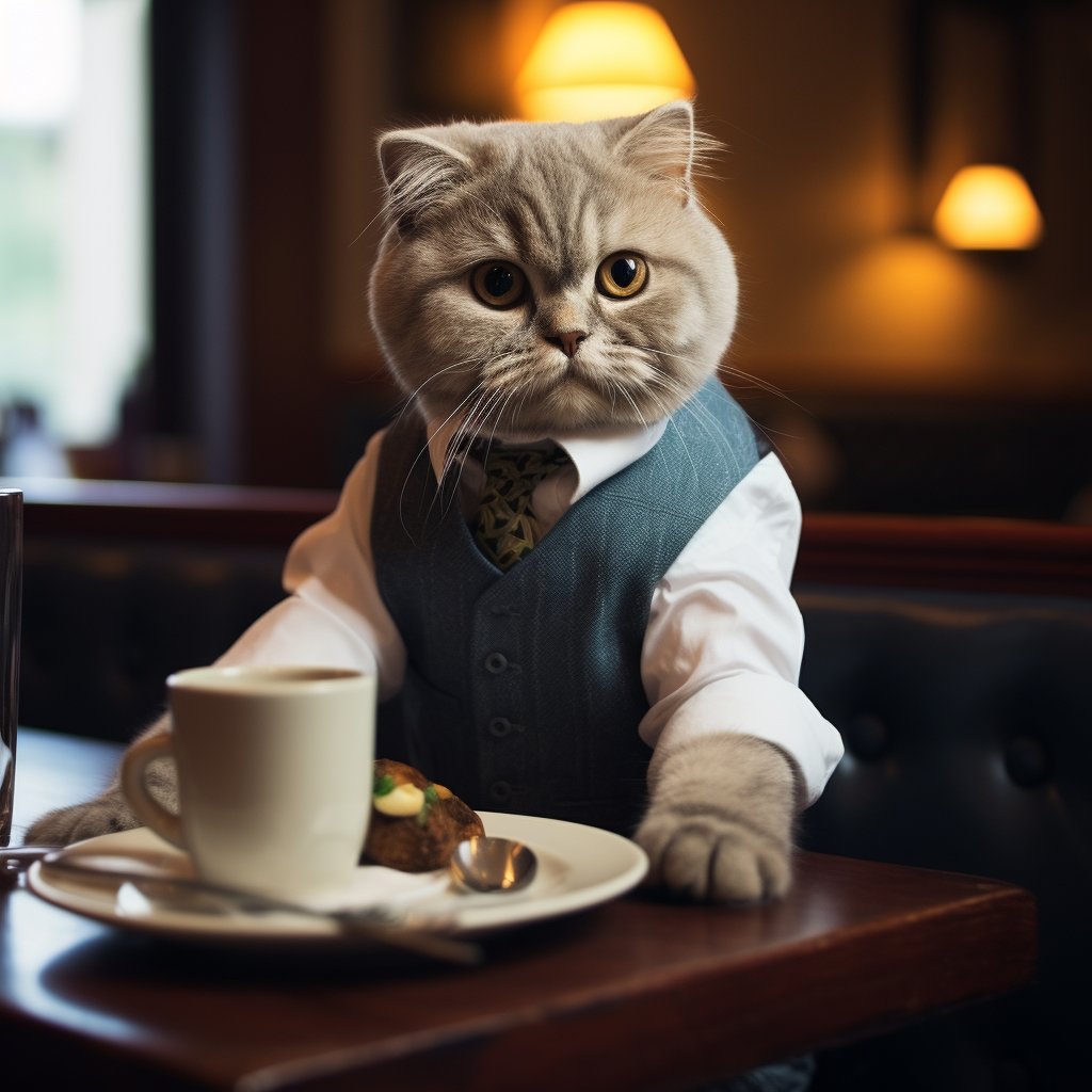 Friendly Waitstaff Medieval Cat Art Pic