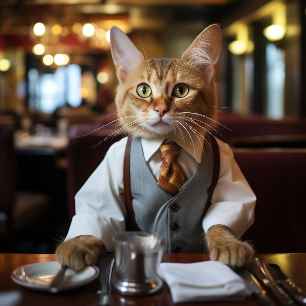 Polite Waitstaff Kawaii Cat Art Pic