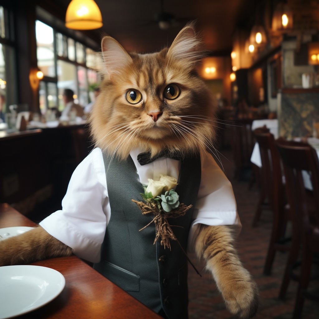 Gracious Waitstaff Cute Black Cat Art Pic