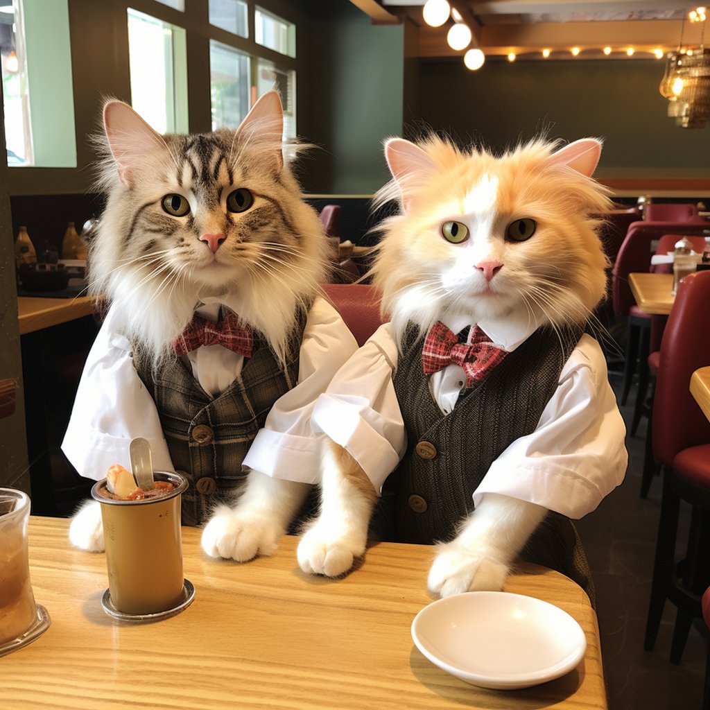 Diligent Waitstaff Weird Cat Art Pic