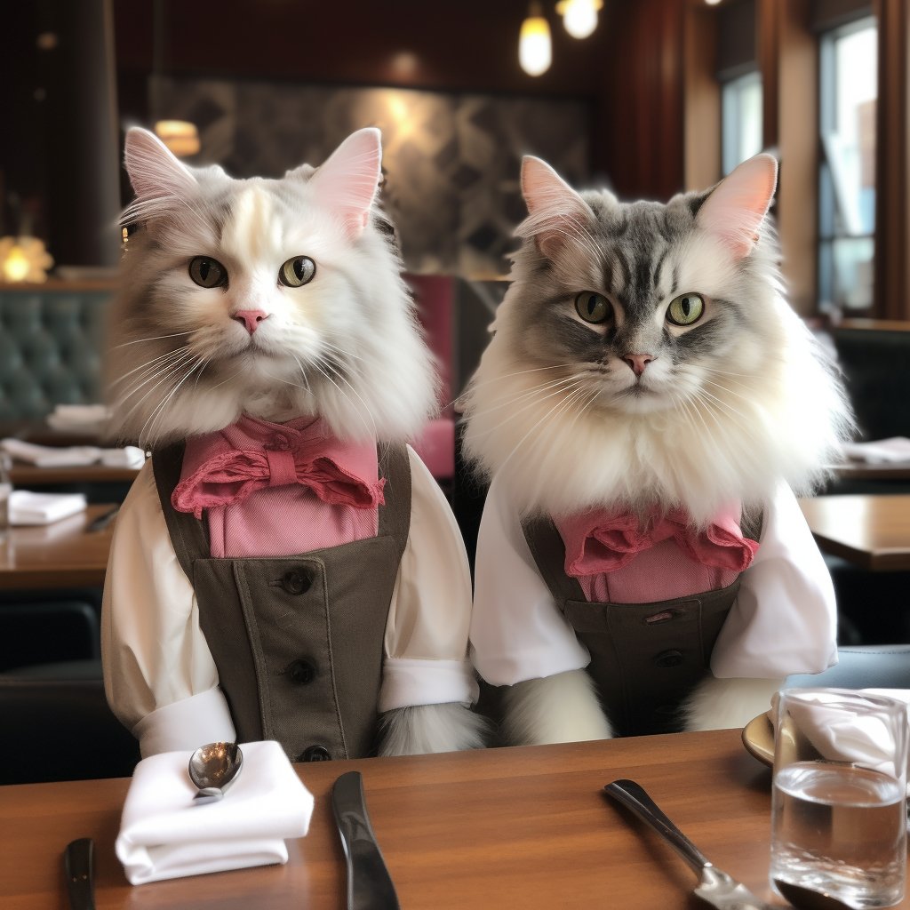 Charming Waitstaff Modern Cat Art Pic