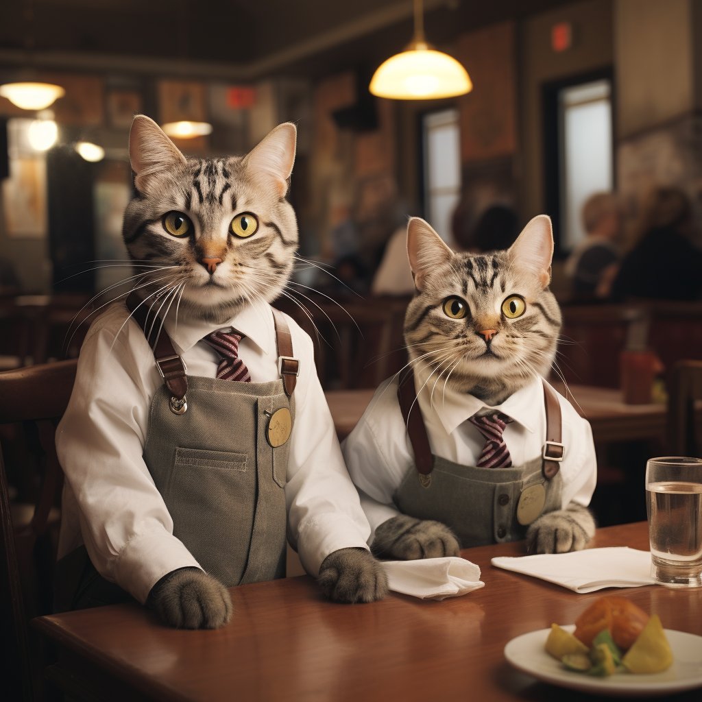 Friendly Service Waitstaff Cat Art Simple Pic