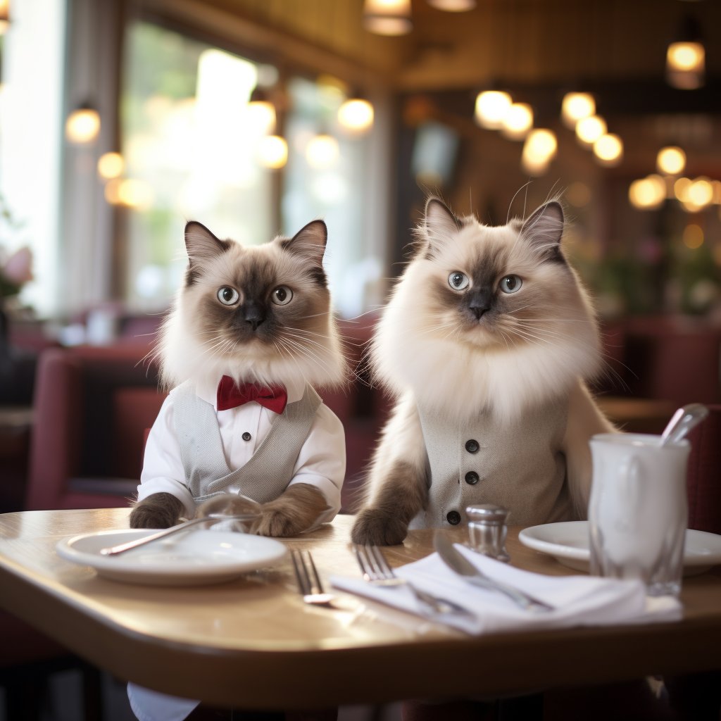 Attentive Service Waitstaff Realistic Cat Art Pic