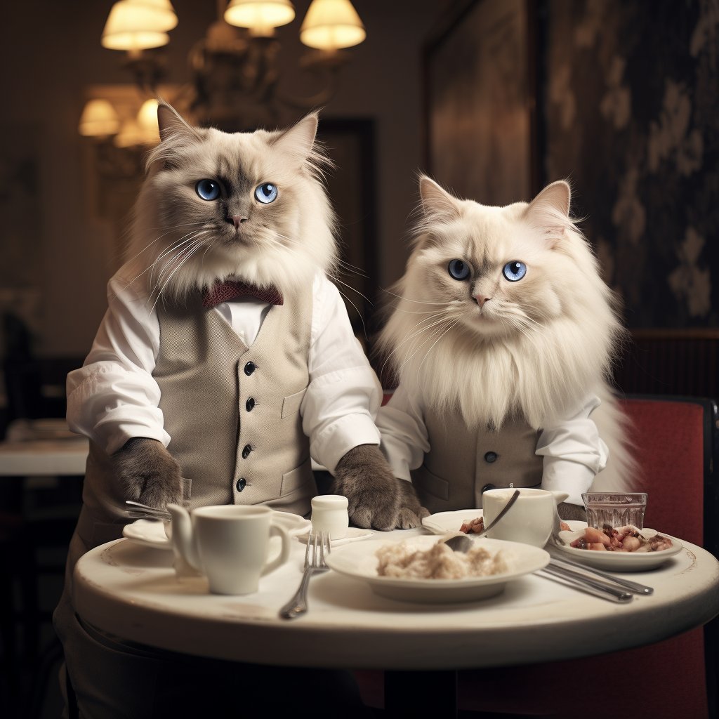 Meticulous Service Waitstaff Cat Modern Art Pic