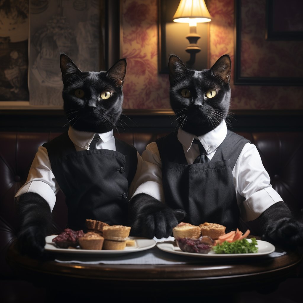 Attentive Waiter Cat Art Pic Funny