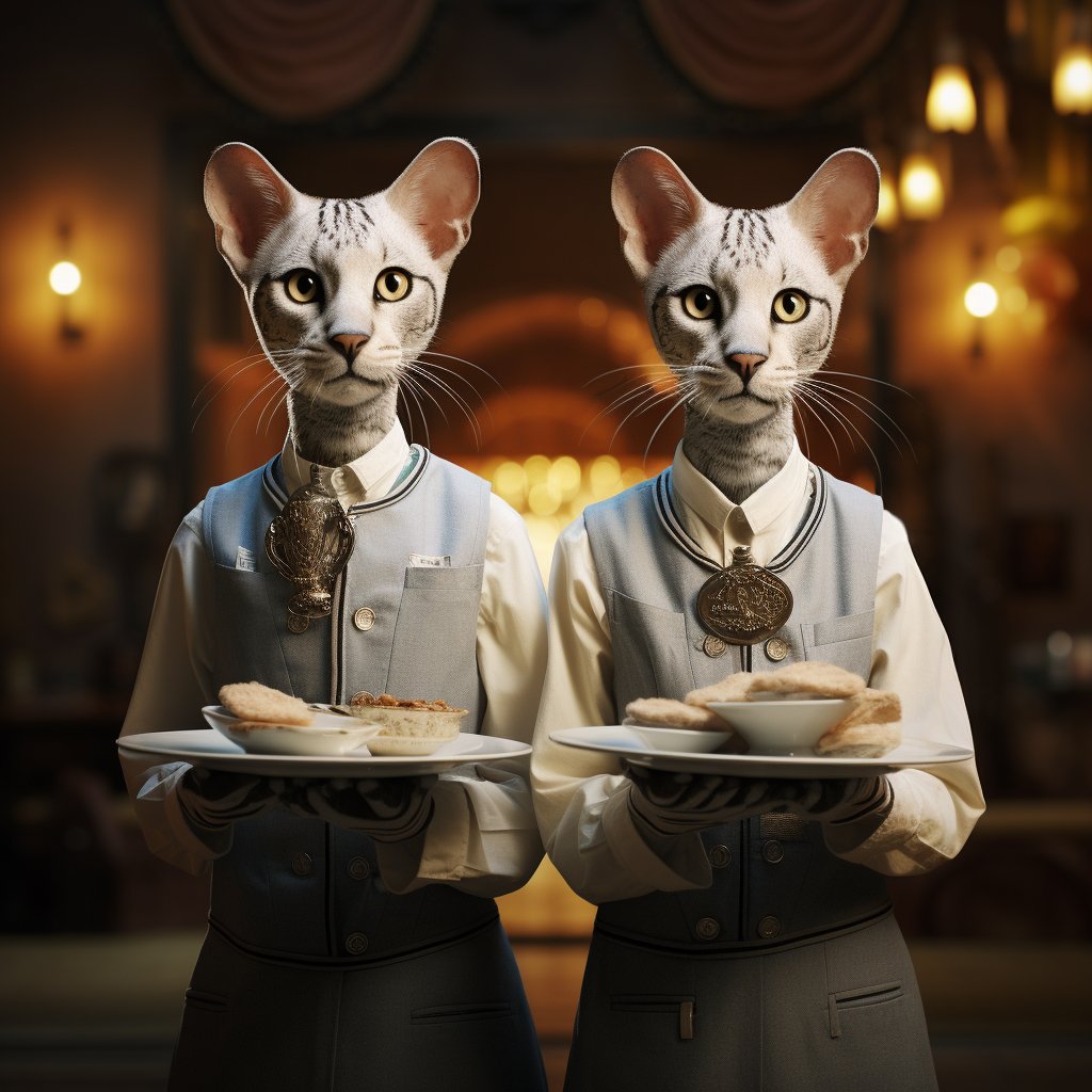 Smiling Waiter Cat Funny Art Pic