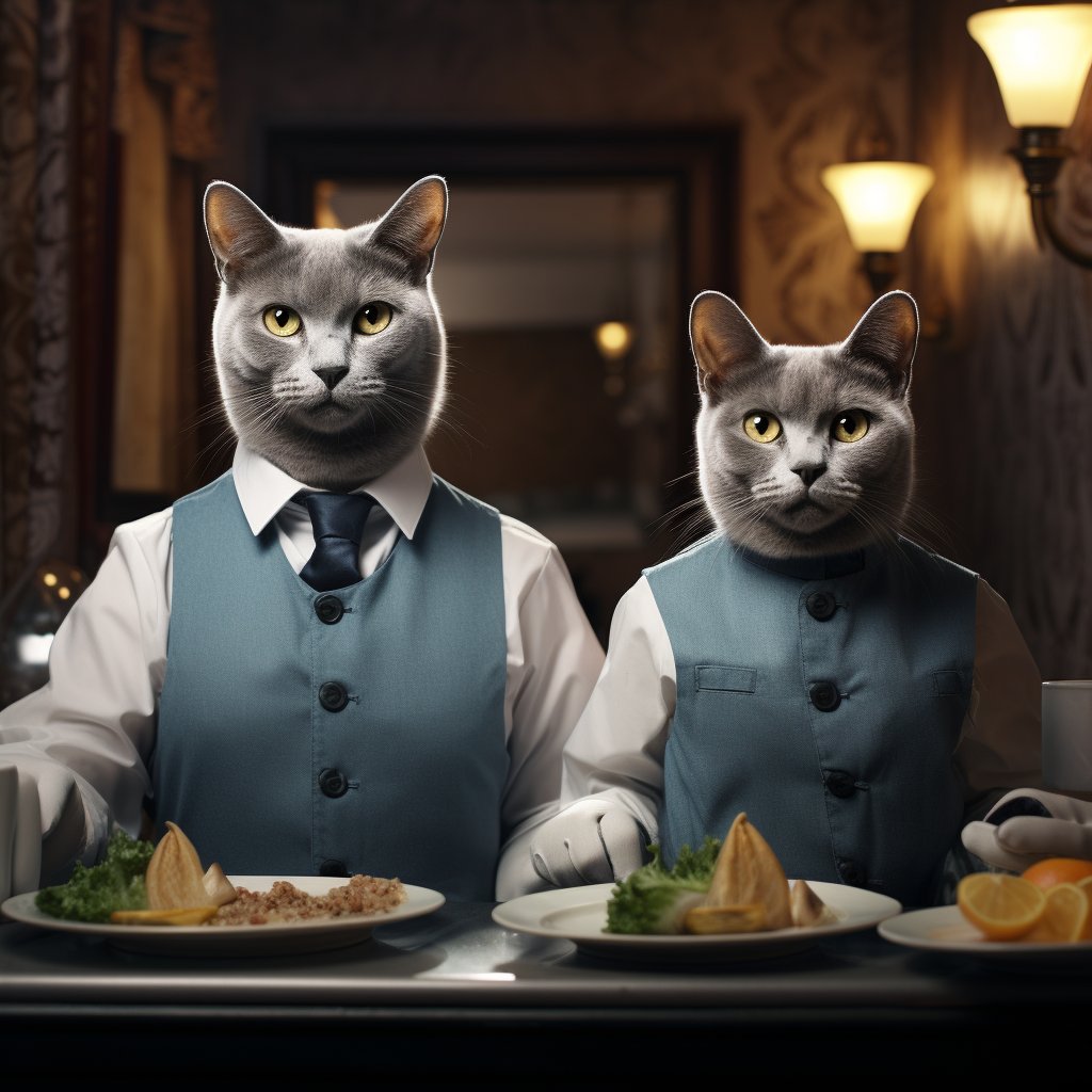 Diligent Dining Waiter Cat Cute Digital Art