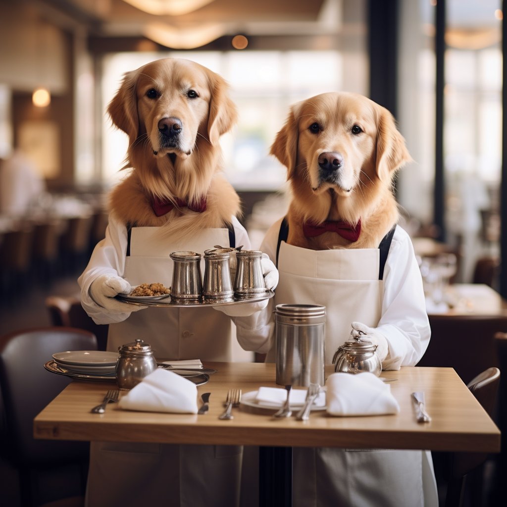 Diligent Dining Waiter Drawing Digital Art Dog