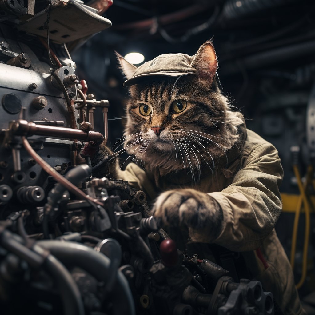 Cat Digital Art Prints Efficient Engineer Soldier