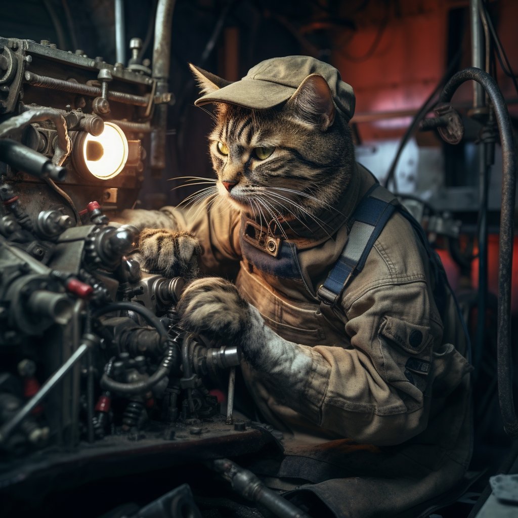 Meticulous Engineer Soldier Kawaii Cat Art Prints