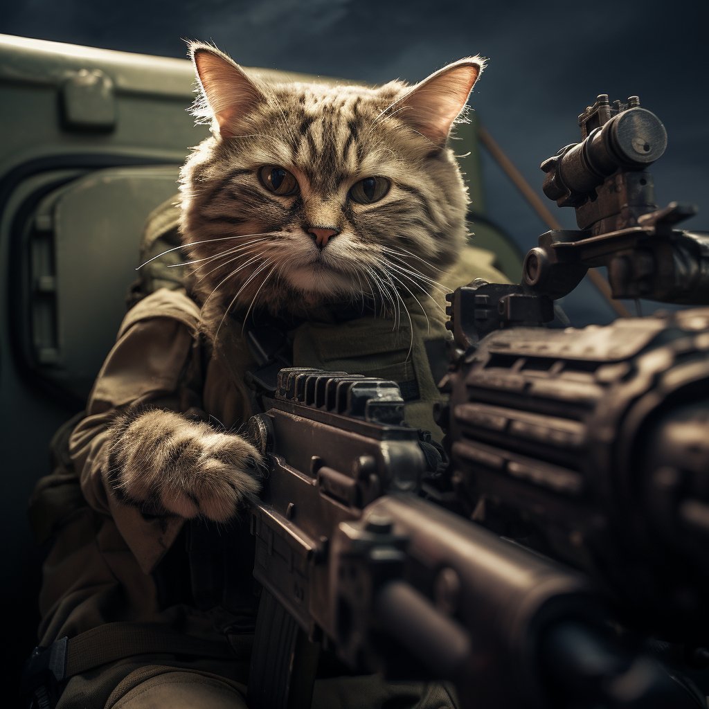 Detail-Oriented Machine Gun Operator Funny Pet Portrait Canvas Wall Art