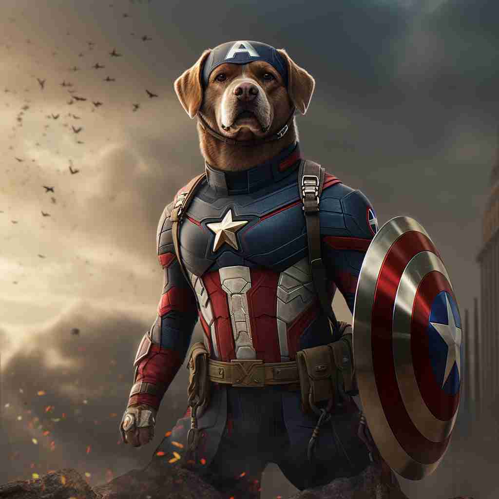 Triumphant Captain America Pet Portrait Painting