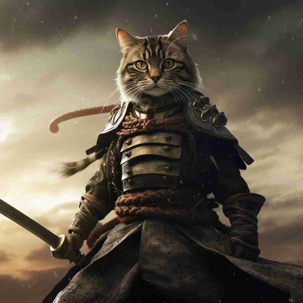 Dauntless Samurai Pet Portrait Digital Oil Painting