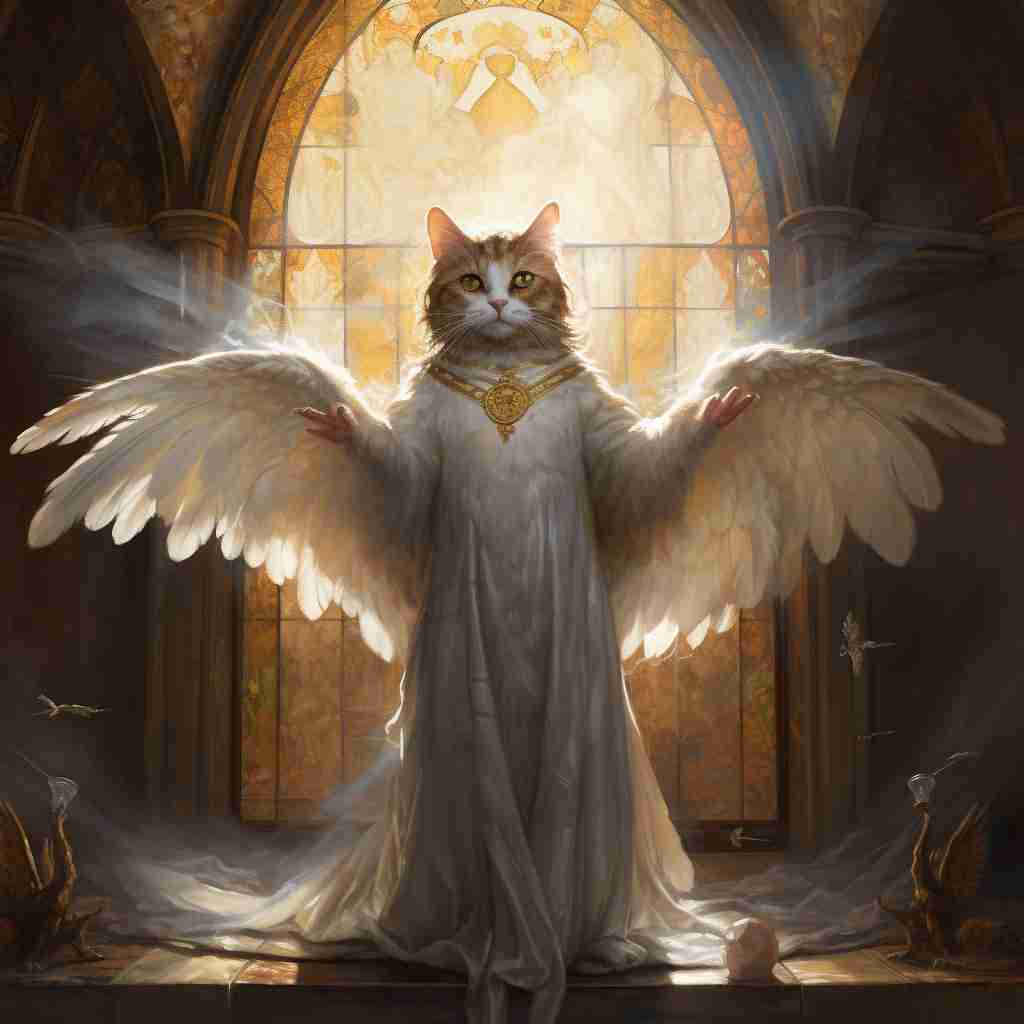 Celestial Guardian Cat Wall Art Painting