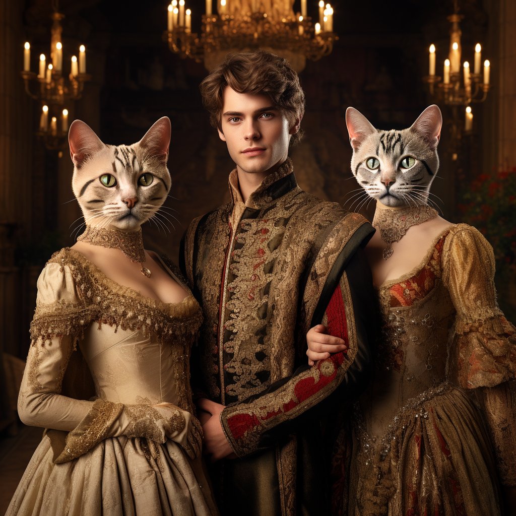 Regal Feline Renaissance: Custom Portrait in Classical Splendor