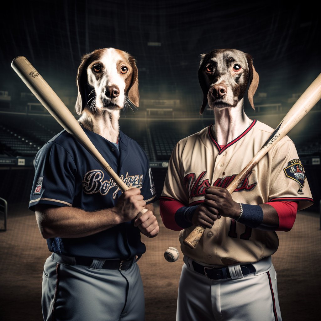 Dynamic Duo Delight: Custom Dog Portraits Featuring Furryroyal's Baseball Passion