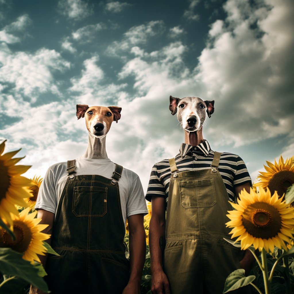 Double Delight: Furryroyal's Cat and Dog Portraits in Sunflower Fields