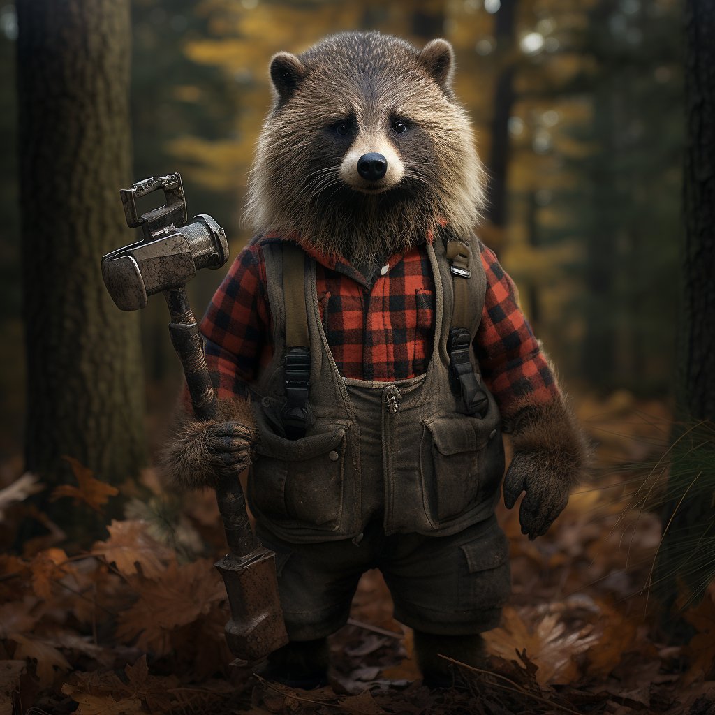 Wild Canine Chronicles: Lumberjack-Inspired Animal Portrait